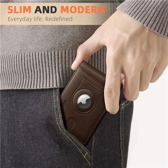AirTag-Wallet-Mens-Slim-RFID Blocking Wallets Leather with Bill - Picture 6 of 7